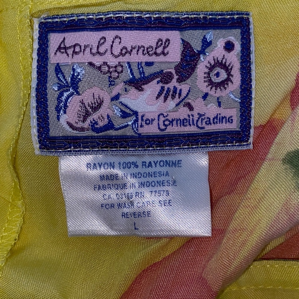 April Cornell Sunny Yellow Strap floral Dress with side split Size Large - Picture 6 of 10